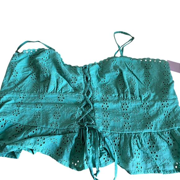 Wild Fable Women's Aqua Green Lace-Up Peplum Tank Top - Size Large - NWT - Picture 1 of 8